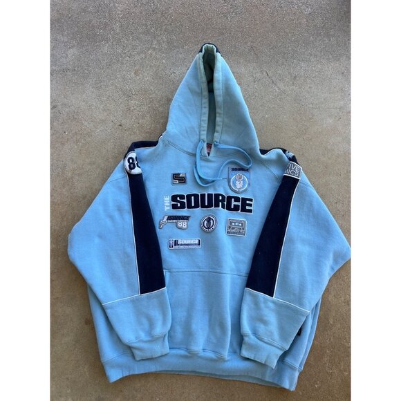 Vintage The Source Hip Hop Blue Hoodie XXL With Patches M3 - Picture 1 of 5